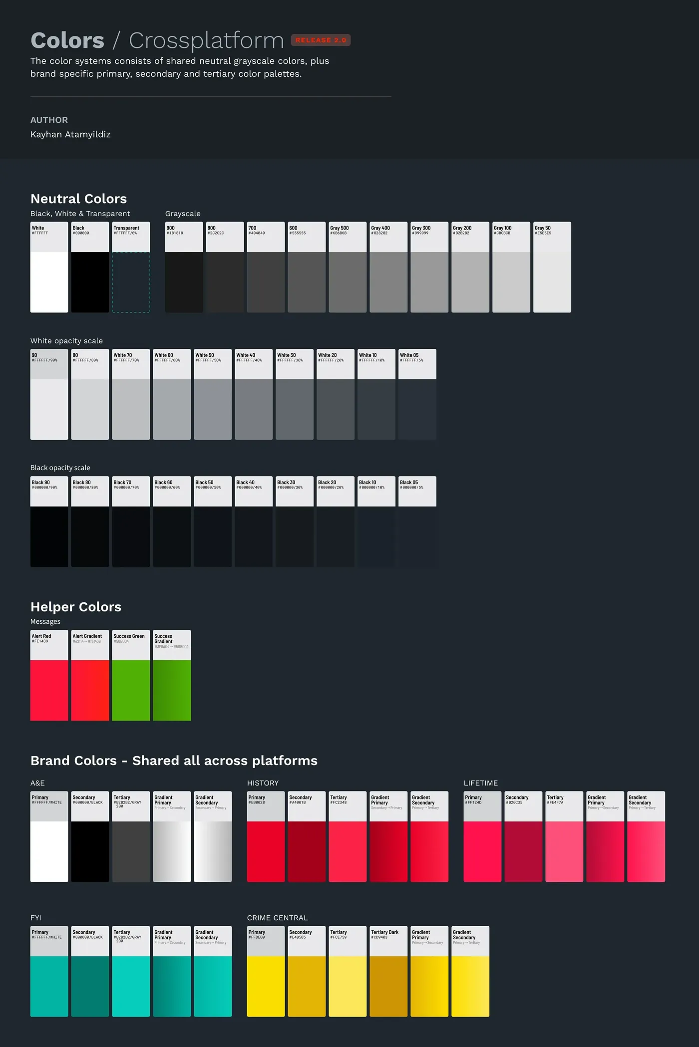 Cross-platform color palette with per-brand primaries and gradients